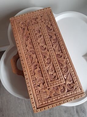 Very Rare Hand-Carved Wooden Backgammon Game